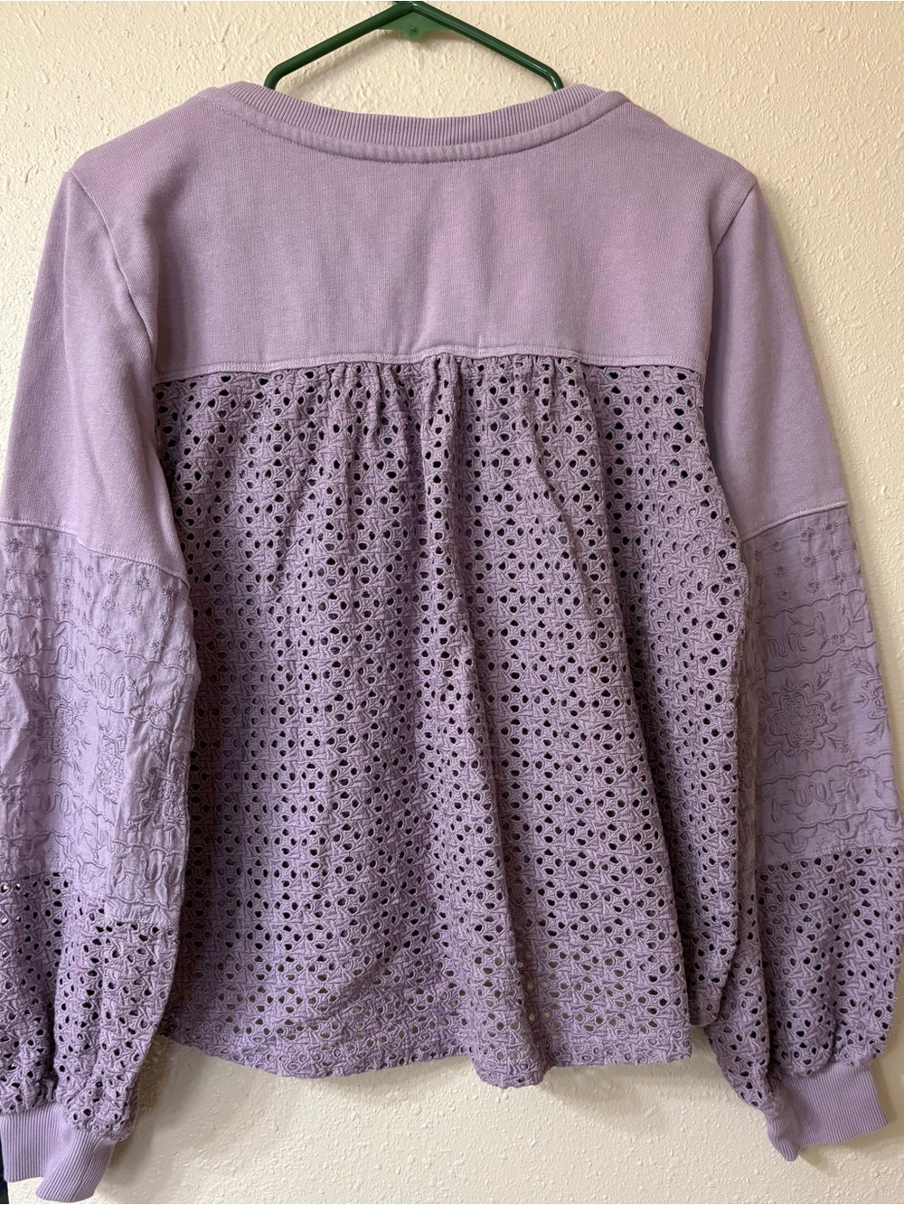Anthropologie Lavender Eyelet-Sleeve Pullover - Picture 3 of 3